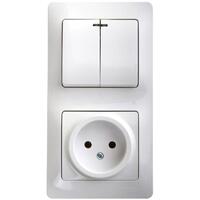 Блок комбинированный Glossa (розетка + 2-кл. выкл. с подсветкой) бел. SE GSL000173 - УПС инжиниринг