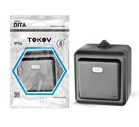 Выключатель 1-кл. ОП Dita IP54 10А 250В с индикацией карбон TOKOV ELECTRIC TKL-DT-V1I-C14-IP54 - УПС инжиниринг
