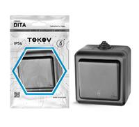 Переключатель 1-кл. ОП Dita IP54 10А 250В карбон TOKOV ELECTRIC TKL-DT-P1-C14-IP54 - УПС инжиниринг