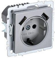 Розетка BRITE РЮш10-1-БрА 16А с USB A+A 2.1А с заземл. защ. шторки механизм алюм. IEK BR-R14-16-U21-D21-K47 - УПС инжиниринг