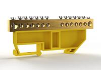 Шина PE "земля" на DIN-изоляторе 8х12мм 14 отвер. латунь TOKOV ELECTRIC TKE-BCB-812-14-DIN/PE - УПС инжиниринг