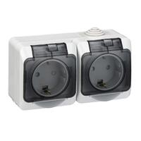 Розетка 2-м ОП Этюд 16А IP44 250В с заземл. защ. шторки с крышкой сер. SE PA16-244C - УПС инжиниринг