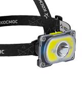 Фонарь аккумуляторный налобный 3Вт XPE LED+5Вт COB LED Li-ion 18650 1200мА.ч корпус ABS-пластик индикатор уровня заряда USB-шнур type C регулируемый эласт. ремешок КОСМОС KOC507Lit - УПС инжиниринг