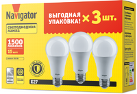 Лампа светодиодная 95 321 NLL-A60-15-230-4K-E27-PACK3 NAVIGATOR 95321 - УПС инжиниринг