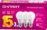 Лампа светодиодная 90 606 OLL-A60-15-230-2.7K-E27-PACK3 ОНЛАЙТ 90606 - УПС инжиниринг