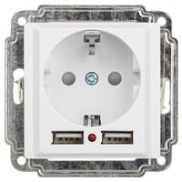 Розетка 1-м СП Accent 6-410-01 16А IP20 250В P+E Schuko защ. шторки + 2хUSB бел. Intro Б0063689 - УПС инжиниринг