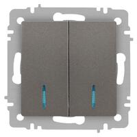 Выключатель Accent 6-105-09 двойн. с подсветкой 10А-250В IP20 СУ AL/CU титан Intro Б0063525 - УПС инжиниринг