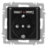 Розетка 1-м СП Accent 6-410-05 16А IP20 250В P+E Schuko + 2хUSB защ. шторки антрацит Intro Б0063698 - УПС инжиниринг