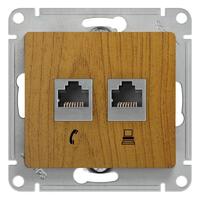 Розетка компьютерная + телефонная 2-м СП Glossa RJ45 + RJ11 кат.5E механизм дерево дуб SE GSL000585 - УПС инжиниринг