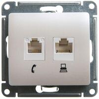 Розетка компьютерная + телефонная 2-м СП Glossa RJ45 + RJ11 кат.5E механизм перламутр SE GSL000685 - УПС инжиниринг