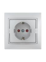 Розетка 1-м СП Mira 16А IP20 с заземл. защ. шторки со вставкой керамика сер. метал. LEZARD 701-1010-124 - УПС инжиниринг