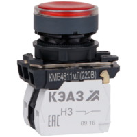 Кнопка КМЕ4611мЛ-24В-красный-1но+1нз-цилиндр-индикатор-IP65 КЭАЗ 291155 - УПС инжиниринг