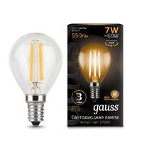 Лампа светодиодная филаментная Black Filament 7Вт P45 шар 2700К тепл. бел. E14 550лм GAUSS 105801107 - УПС инжиниринг