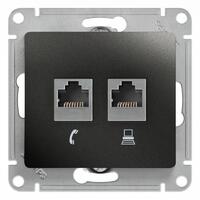 Розетка компьютерная + телефонная 2-м СП Glossa RJ45 + RJ11 кат.5E механизм антрацит SE GSL000785 - УПС инжиниринг