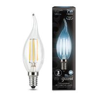 Лампа светодиодная филаментная Black Filament 7Вт свеча на ветру 4100К нейтр. бел. E14 580лм GAUSS 104801207 - УПС инжиниринг