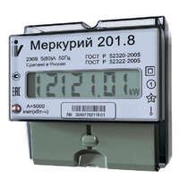 Счетчик Меркурий 201.8 1ф 5-80А класс точн. 1.0 1 тариф. на DIN-рейку ЖКИ Инкотекс 00000032681 - УПС инжиниринг