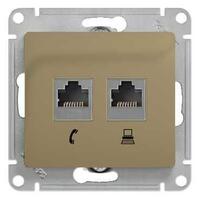 Розетка компьютерная + телефонная 2-м СП Glossa RJ45 + RJ11 кат.5E механизм титан SE GSL000485 - УПС инжиниринг