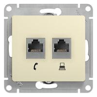 Розетка компьютерная + телефонная 2-м СП Glossa RJ45 + RJ11 кат.5E механизм беж. SE GSL000285 - УПС инжиниринг