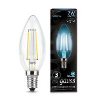 Лампа светодиодная филаментная Black Filament 7Вт свеча 4100К нейтр. бел. E14 580лм GAUSS 103801207 - УПС инжиниринг