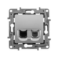 Розетка компьютерная + телефонная 2-м СП Etika RJ45 + RJ11 кат.5E UTP механизм алюм. Leg 672452 - УПС инжиниринг