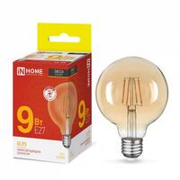Лампа светодиодная LED-GL-95-deco gold 9Вт шар золотая 3000К тепл. бел. E27 1040лм 230В IN HOME 4690612036465 - УПС инжиниринг