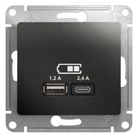 Розетка USB Glossa тип A+C 5В/2.4А 2х5В/1.2А механизм антрацит SE GSL000739 - УПС инжиниринг