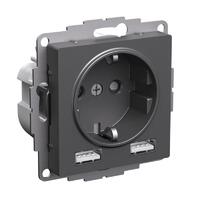 Розетка AtlasDesign 16А с 2-мя заряд. устройствами USB тип A+A 5В/2.4А 2х5В/1.2А механизм базальт SE ATN001430 - УПС инжиниринг