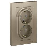 Розетка 2-м СП AtlasDesign 16А IP20 с заземл. защ. шторки в сборе шампань SE ATN000526 - УПС инжиниринг
