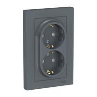 Розетка 2-м СП AtlasDesign 16А IP20 с заземл. защ. шторки в сборе грифель SE ATN000726 - УПС инжиниринг