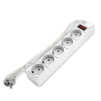 Удлинитель с сетевым фильтром 5х1.8м с заземл 10А 2.2кВт IP20 2хUSB ПВС 3х1 с выкл. бел. DOMTOK 2564 - УПС инжиниринг