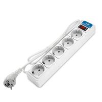 Удлинитель с сетевым фильтром 5х1.8м с заземл 10А IP20 2.2кВт ПВС 3х1 с выкл. бел. DOMTOK 2527 - УПС инжиниринг