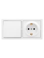 Блок ОП LETO (1-кл. выключатель + 1-м розетка с заземл.) горизонт. бел. LEZARD 752-0200-170BAP - УПС инжиниринг