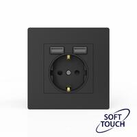 Розетка 1-м СП Pixel IP20 с заземл. с 2-мя заряд. устр. USB тип A+A механизм карбон TOKOV ELECTRIC TKE-PX-R1U2A-C14 - УПС инжиниринг