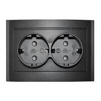 Розетка 2-м СП Бриллиант 16А IP20 с заземл. защ. шторки в сборе графит Universal 7947540-Gr - УПС инжиниринг