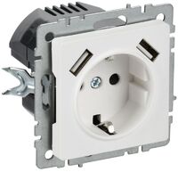 Розетка BRITE РЮш10-1-БрАБ 16А с USB A+A 2.1А с заземл. защ. шторки механизм арктич. бел. IEK BR-R14-16-U21-D21-K91 - УПС инжиниринг