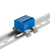 Блок распределительный с горизонт. адаптером на рейку шир. 35мм зажим push-in 12 точек подключения 2.5кв.мм син. DKC DTP1-012-04SPUB-H - УПС инжиниринг