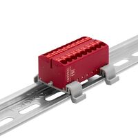 Блок распределительный с горизонт. адаптером на рейку шир. 35мм зажим push-in 18 точек подключения 2.5кв.мм красн. DKC DTP1-018-04SPUR-H - УПС инжиниринг