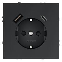 Розетка 1-м СП S70 16А с USB A+С с заземл. защ. шторки механизм графит Voltum VLS040507 - УПС инжиниринг