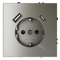 Розетка 1-м СП S70 16А с USB A+С с заземл. защ. шторки механизм шелк Voltum VLS040504 - УПС инжиниринг