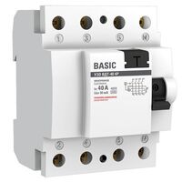 Выключатель дифференциального тока (УЗО) 4п 40А 30мА тип AC Basic электрон.EKF elcb-4-40-30e-sim - УПС инжиниринг