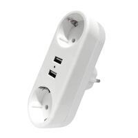 Разветвитель 2-м плоский с заземл.16А 2USB А+А 2.4А 3500Вт бел. DOMTOK 2732 - УПС инжиниринг