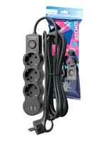 Удлинитель 3х1.5м с заземл. 10А IP20 USB 2800Вт 220В ПВС 3х1 с выкл. черн. КОСМОС YKsm1.5m3g-Z-VU10А-B - УПС инжиниринг
