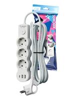 Удлинитель 3х5м с заземл. 10А IP20 USB 2800Вт 220В ПВС 3х1 с выкл. бел. КОСМОС YKsm5m3g-Z-VU10А-W - УПС инжиниринг